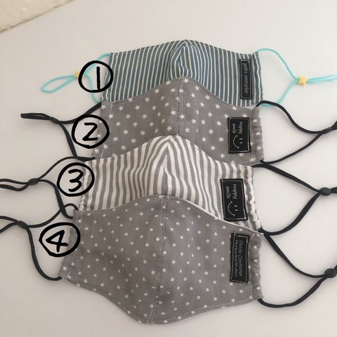 899）3枚購入　子供用　立体マスク　男の子　モノトーン　シンプル　タグ付　調整シリコンパーツ付