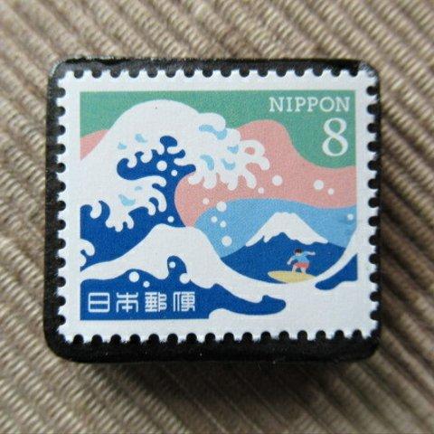 日本「葛飾北斎」切手ブローチ6239