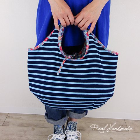 [予約販売]　ボーダーと小花バルーンBAG