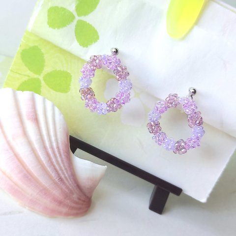 【送料無料】紫ミニリースなイヤリング