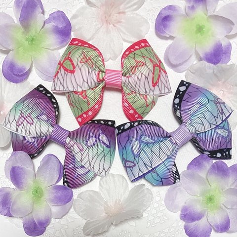 50♥ (再販×12) 繰り返し使える！2個 セット ♪ デザインが選べる！ きれい かわいい  和柄 蝶々 モチーフ の キッズ ヘアゴム ヘアクリップ 紫 パープル ピンク 着物 お揃いコーデ