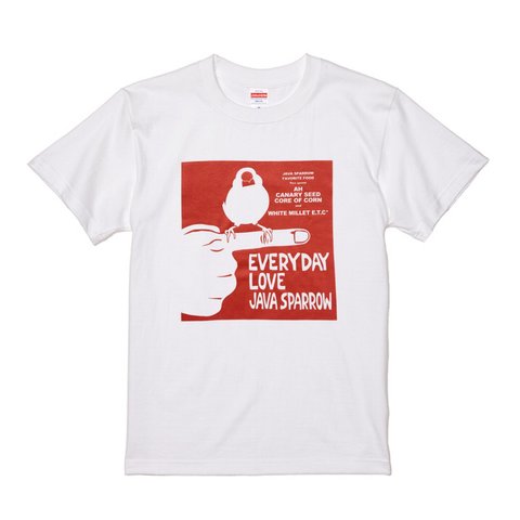 文鳥Tシャツ  ウッドストック文鳥 ホワイト×レッド 【受注生産】