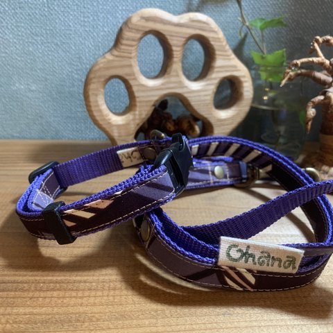 🐾sale🐾¥4000→¥2000＊セット販売＊首輪&リード＊パープル系＊カラフルアフリカン柄＊小型犬用＊