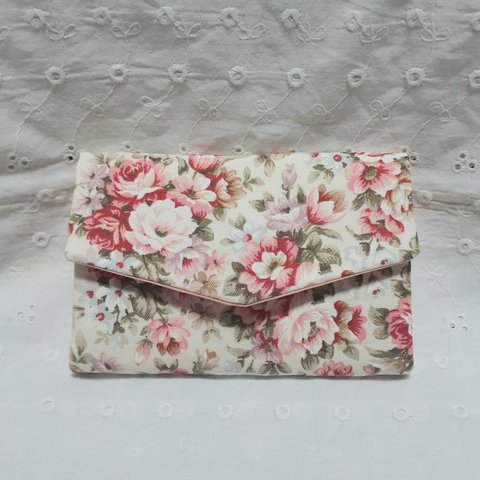 花柄のじゃばらカードケース、サーモンピンク色