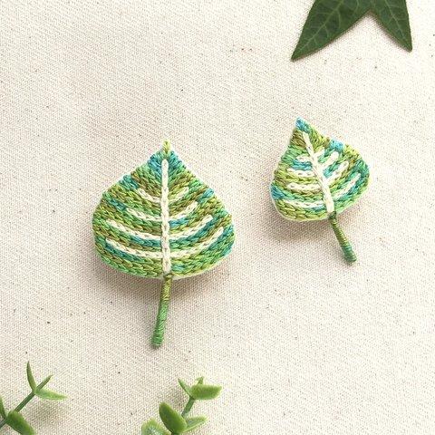 ポプラの葉っぱ　刺繍ブローチ