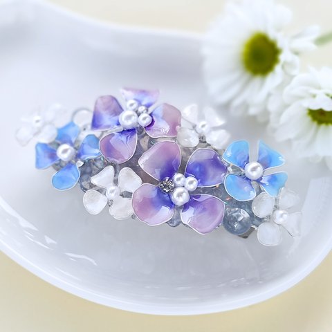 8cm barrette hydrangea パステルカラー ブルー系 紫陽花　na-mia 