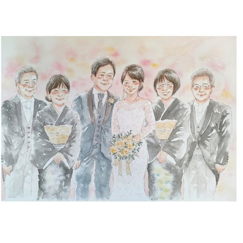 ウェディング 似顔絵 A4 結婚式 イラスト 子育て感謝状  水彩 ウェルカムボード 記念日 両親贈呈品