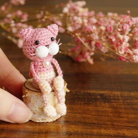 【猫好きさん必見！】春到来！お花みたいなピンク色のリトルねこぴ /キーホルダー可/インテリア