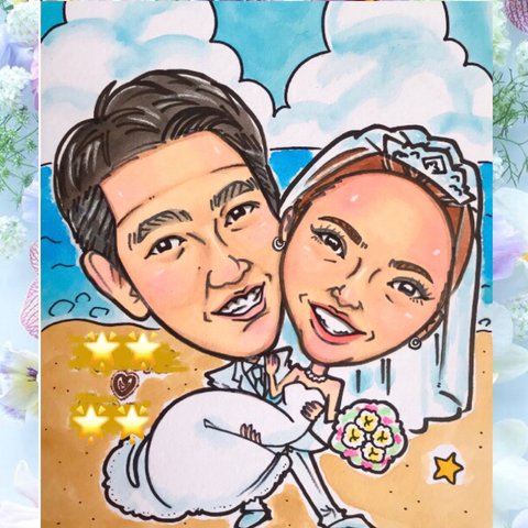 ❤️くっきりタッチ✨可愛い似顔絵オーダー❤️人気❗️ ウエルカムボード　結婚祝い　記念日　プレゼント