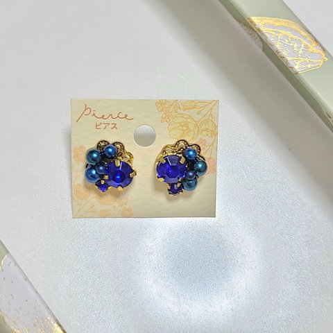 💎キラキラ💎輝く推し色ピアス【青/ブルー/ビジュー/パール/推し活/メンカラ】