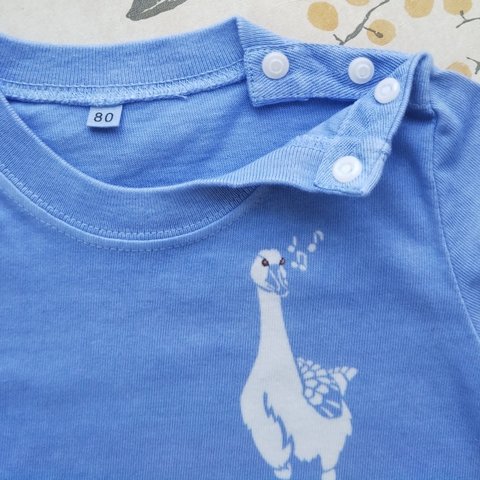 型染め80㎝動物子供Tシャツ ～あひる～ 水色