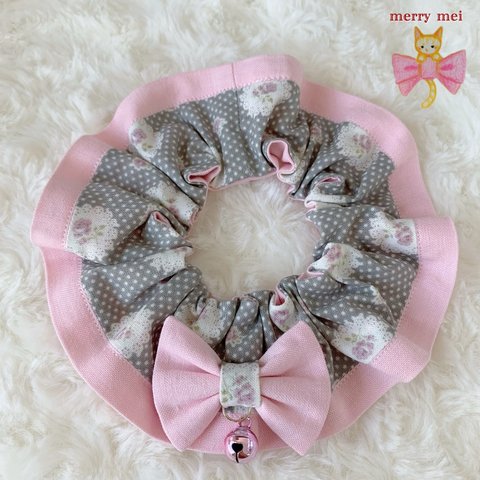 在庫無し☁*° lovely 🎀 Cat frills ୨୧﻿ グレーバラレース柄 × ピンク ｟※こちらの作品は生地の在庫切れの為オーダー不可となっております ｠