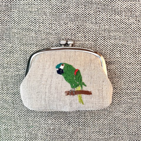 コミドリコンゴウインコ２＊インコ刺繍ミニがま口＊