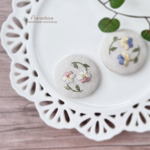 ヘアゴム【ビオラ・ピンク&ホワイト】刺繍　ブローチ・ストールピン