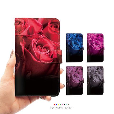 ローズデザイン 薔薇 スマホケース 手帳型 花柄 アイフォン android カードスロット ストラップホール付き flower_295