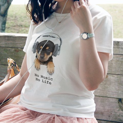 送料無料☆【ドライTシャツ】子犬だってNo Music No Life