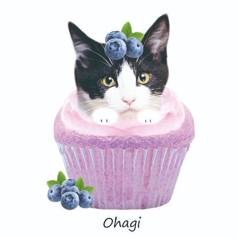 うちの子イラスト【055.カップケーキブルーベリー】ペット似顔絵 犬 猫 うさぎ フェレット　