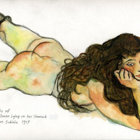 Study of Egon Schiele "Nude Woman Lying on her Stomach,1917"