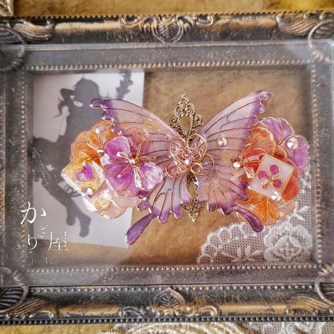 （6cm金具）ブランコ乗りの少女の蝶のバレッタ（hair ornaments of butterfly and flower〜girl on a swing〜）