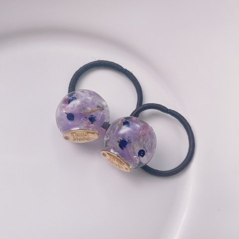 dried flower hair tie set レジン　ヘアゴム　ベビー　キッズ　ドライフラワー　花　青　紫