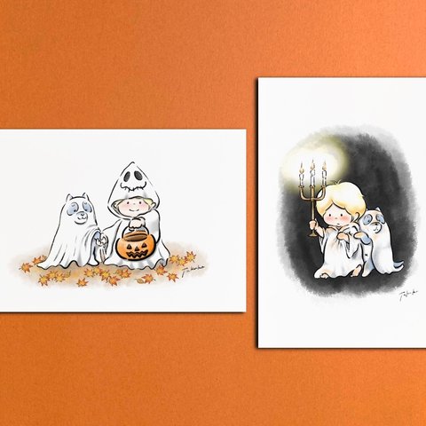 ゴンちゃんとぼく👻秋のハロウィンポストカード2枚セット