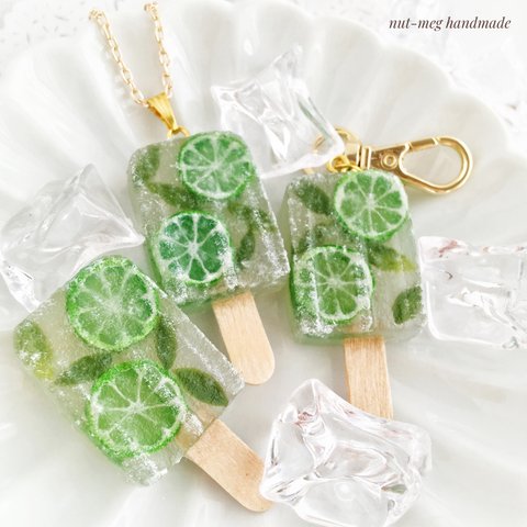 モヒートシャーベット(３種の仕上がりから選べます)( Mojito popsicle /スイーツデコ/フェイクスイーツ/フェイクフード/食品サンプル/ミニチュアフード)