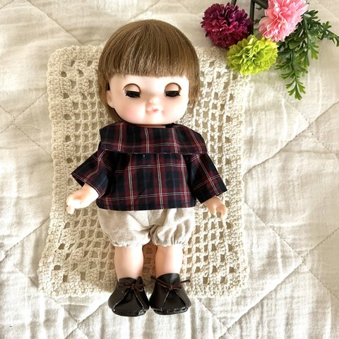 ソランちゃんのお洋服☆ チェックの2wayトップス＆ブルマ