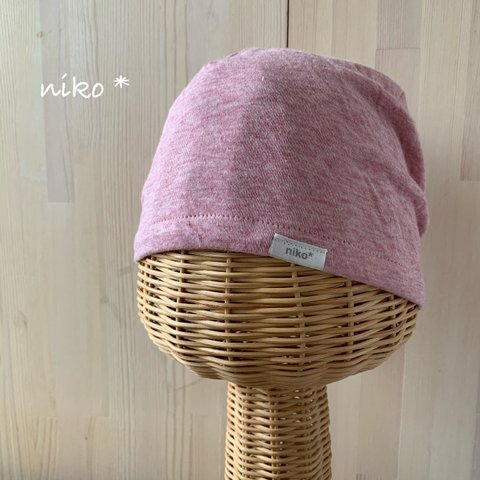 【niko*医療用帽子】オーガニックコットンやわらかコットン(ピンク)就寝向け