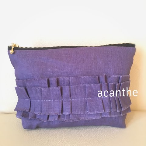 お値下げ‼︎ ✨送料無料✨ 上品なリネンポーチ  紫色《acanthe アカントゥ》