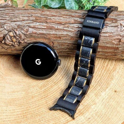 【木製バンド】EINBAND Google Pixel Watch 天然木バンド ブラックマルキーナ(大理石)×エボニーウッド