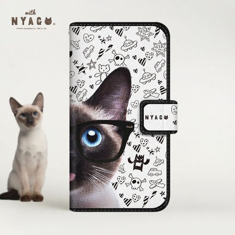 猫のスマホケース NYAGO 手帳型ケース 全機種対応 ［ チャコちゃん メガネ フェイス ］ No.2S2247