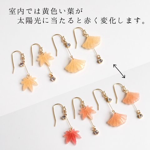 色が変わる＊秋のピアス　紅葉 イチョウ もみじ