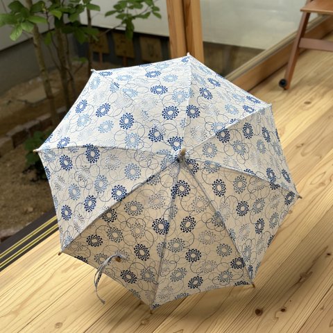 刺繍布日傘＜雨の花＞ブルーミックス