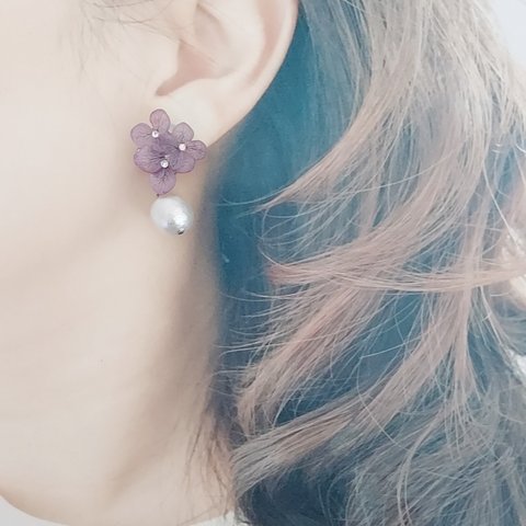 purple mini cotton-pearl flower set 