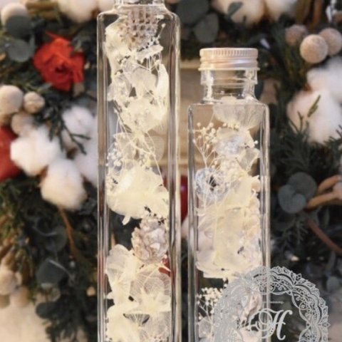 クリスマスハーバリウム ホワイト2本セット 角瓶