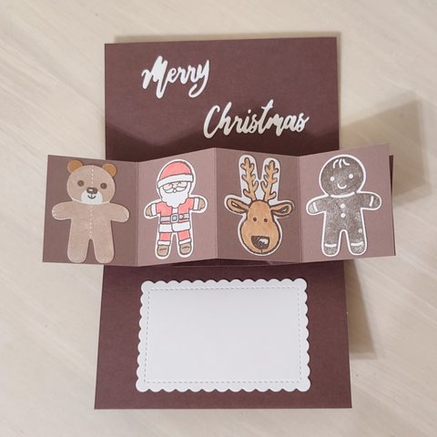 クリスマス  ポップアップカード  　トナカイ　サンタクロース　クッキー　くま　クリスマスリース ヒイラギ　星　クリスマス  stampinup  スタンピンアップ