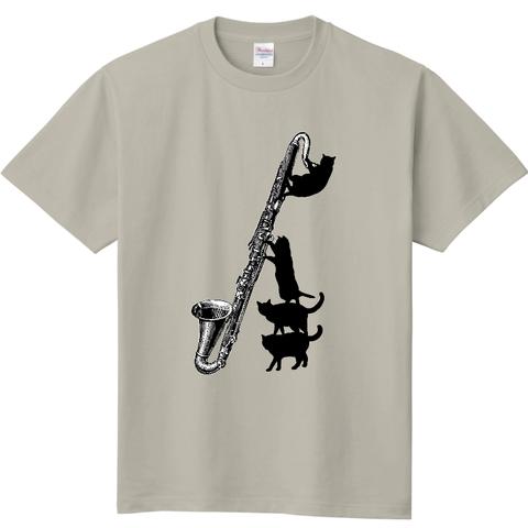 バスクラリネットと黒猫の半袖Ｔシャツ(シルバーグレー)