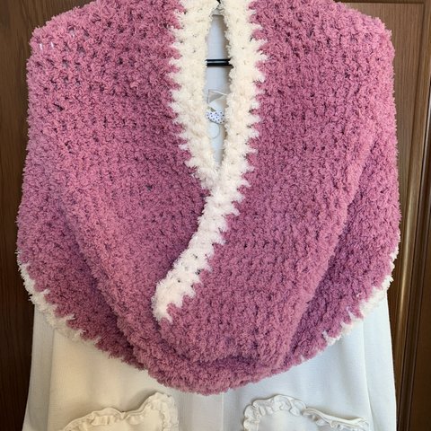 🧣新色❗️ふわもこスヌード(手編み)🧶チェリーピンク＆クリーム(全5色)