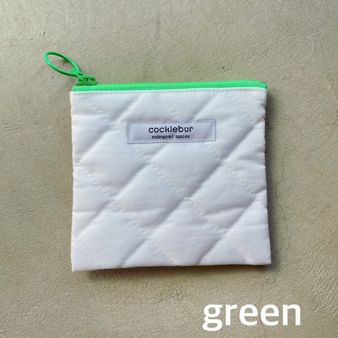 pouch-G  《【green】》カラフルファスナーのキルトポーチ　小