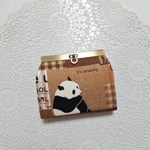 『パンダのお財布』ほっこり♡パンダさんの　直線口金　コンパクト財布　茶色系