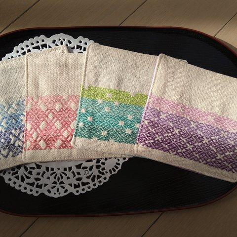 こぎん刺し刺繍コースター４枚セット（カラフル）