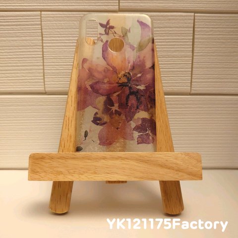 order①/8／水彩画タッチ4／エレガントな お花のスマホケース(パープル×ライトグリーンver.)