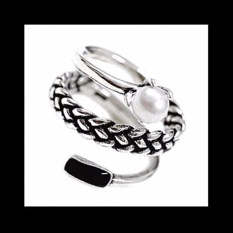 silver925【Perl&Stone_chain RING】パール ストーン シルバー 病みかわいい ロック パンク ダーク ゴスロリ シルバー925 指輪 メンズ ユニセックス モード  