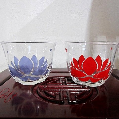蓮の花/睡蓮柄・ロータス柄の冷茶グラスセット：即納品　夏の花