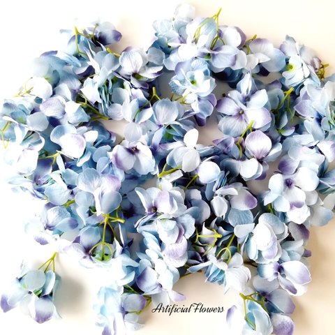 【再2】色彩豊かな青い紫陽花< 花びら36枚茎付き>　造花・アーティフィシャルフラワー・花材　#70824