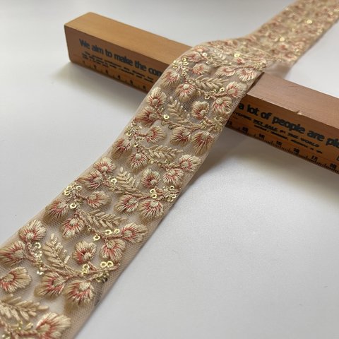 約4.5cm幅/刺繍リボン/カラーチュール/ペイルオレンジ/ワントーン