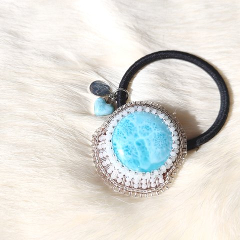 ❁Larimar hair tie❁ 波模様が綺麗なハイクオリティラリマーの大人可愛いヘアアクセサリー