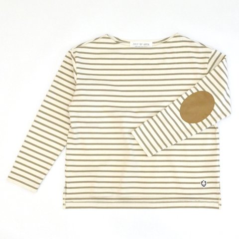 ＜SALE＞「秋から春まで着れる！」 ゆったり ボーダーバスクシャツ (off white × khaki)　"size 1"