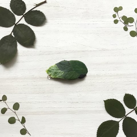【再販】一粒しずくの葉っぱヘアピン/滴/グリーン/HR1