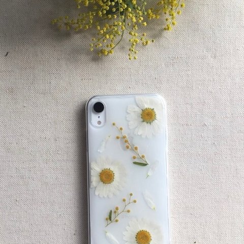 iphoneXr用 本物のお花のスマホケース